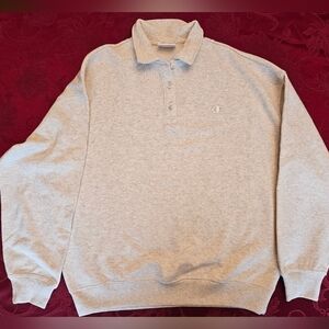 Medium Champion Gray Long Sleeve Quarter Button Polo Rugby Henley Sweater, NWOT